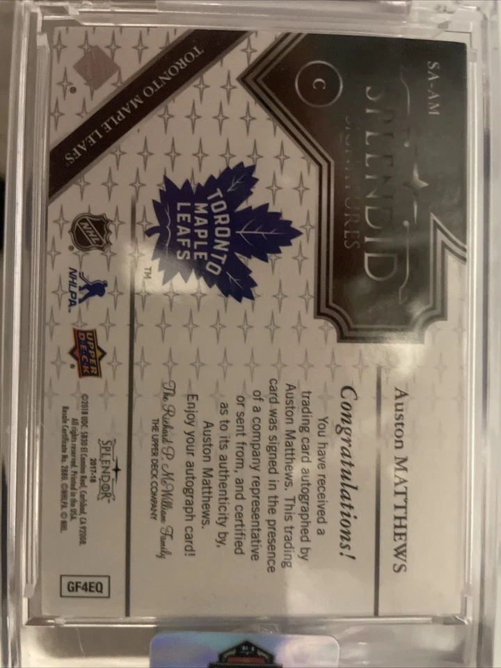 2017-18 Upper Deck Splendor - Splendid Signatures Auston Matthews #SA-AM /24 (AU - Image 2 of 3