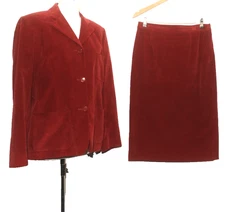 BEAUTIFUL VINTAGE DAKS CORDUROY SKIRT SUIT 16 W 14 UK RED 1980'S