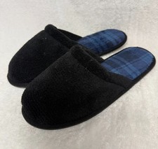 House Slippers Unisex George Size 7-8 Black Plush Fuzzy Open Back House Shoes