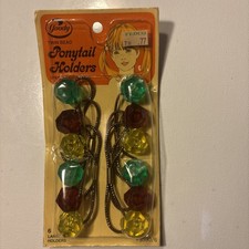 Vintage 1975 Goody Twin Bead Ponytail Holders 6 PcPack Red Yellow Green Sealed