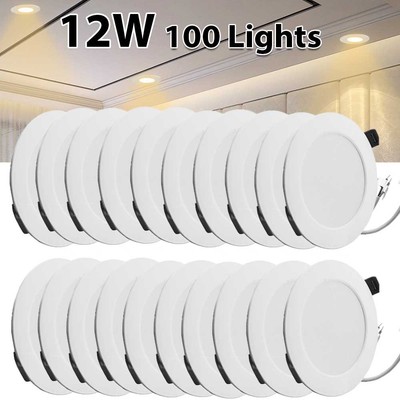 100 Pack LED Panel Ceiling Light 12W Warm White Recessed Ultra-Thin Down Lamp