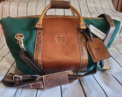 FH Wadsworth Genuine Leather Green Duffel Bag 20x12x10 Indian 68th Founder's Cup