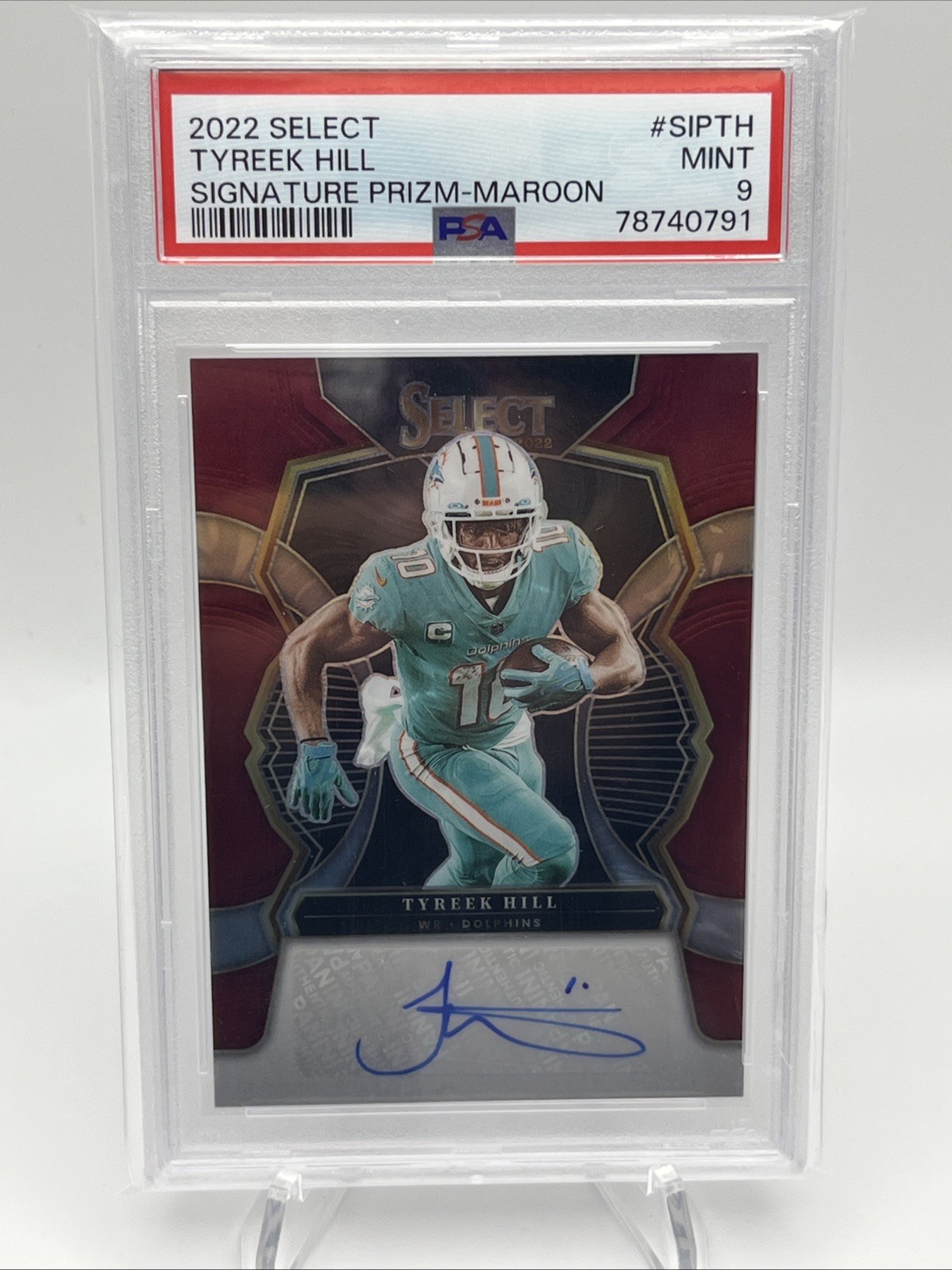 2022 Panini Select - Signatures Tyreek Hill #SIP-TH Maroon Prizm 39/49 view 2
