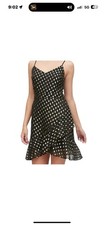 Banana Republic Strappy Ruffle Metallic Gold Dress Size 0 Black Holiday Tiered