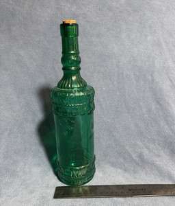 Green Textured Glass Decorative Bottle w/ Cork Stopper 11.5 in H x 2.6 in W