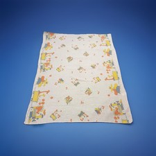 Vintage Baby Blanket 37x27 USA Made Circus Giraffe Clown Animal Print Retro
