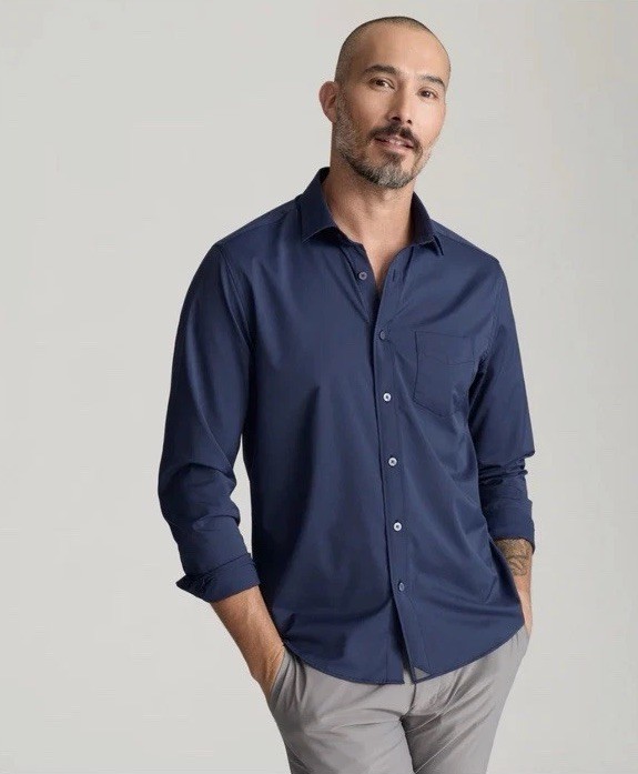 UNTUCKit Gironde Performance Stretch Button-Up Shirt in Navy Men Sz Small