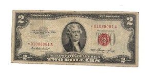 1953 $2 Dollar United States Ungraded Red Seal Star Note Unique Low Serial