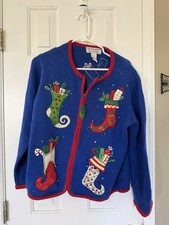 UGLY CHRISTMAS SWEATER Stockings Small  Blue Red  Tiara international