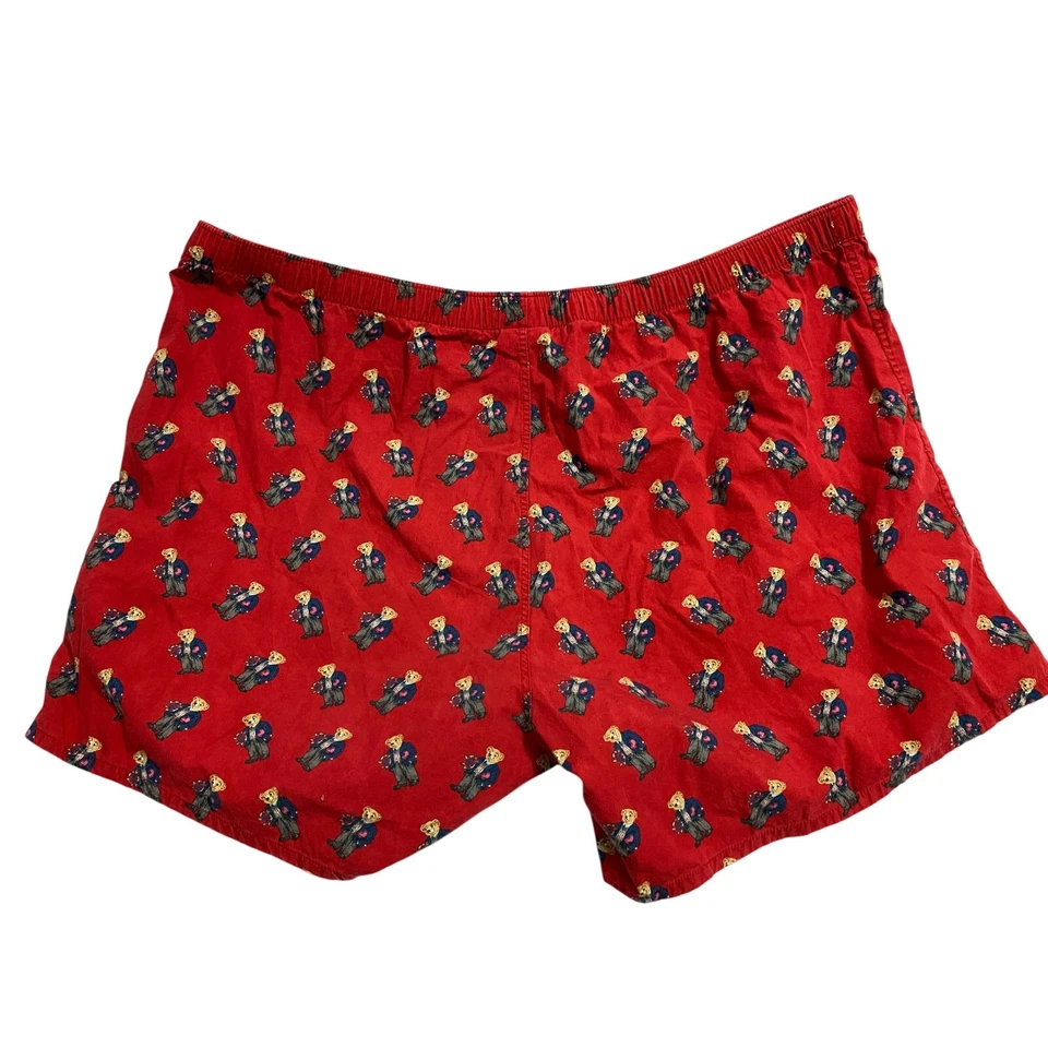 Pantalones cortos de pijama/sueño jersey rojo vintage Polo Bear de Ralph Lauren para hombre talla XL Foto 2 de 4