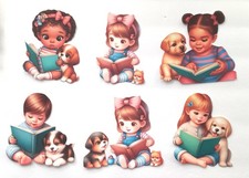 3D UPick Children Boy Girl Reading to Puppy Dog Kittyen Cat Embellishment 4189