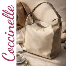 Borsa a tracolla Coccinelle italiana bicolore pelle hobo crema tortora grande slouchy