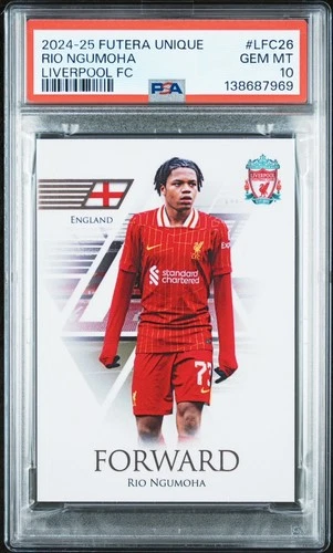 Rio Ngumoha 2024 2024-25 Futera Unique Liverpool FC #LFC26 Rookie RC PSA 10