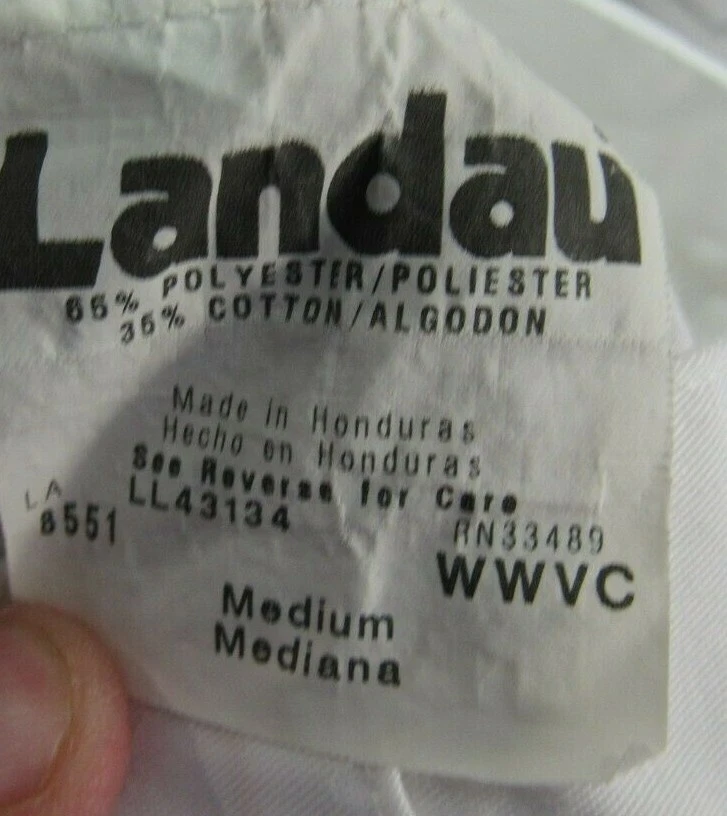 Pantalones Médicos Landau Talla M Blanco Parte Frontal Plana Cintura Elástica Botón Cremallera Trabajo Foto 2 de 3