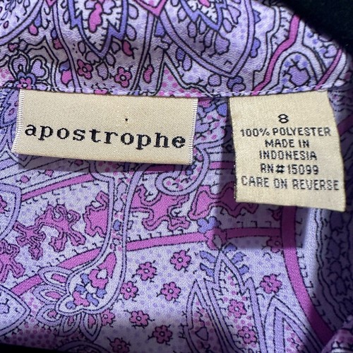 Vintage Apostrophe Women’s Blouse Size 8 - Purple Paisley Button-Up Long Sleeve - Picture 4 of 6