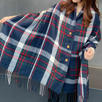 Bottoni Stola Plaid Quadretti Tartan Mantella Caldo Gancio Scialle