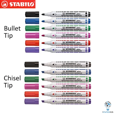 Stabilo Plan Whiteboard Marker Bullet Chisel Tip | School Office Bulk 12 24 Pens - Image 1 of 4