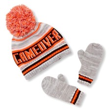 TCP BABY BOY 2PC GAME OVER KNIT FLEECE LINED HAT MITTENS (GLOVES) SET L / 4T-5T