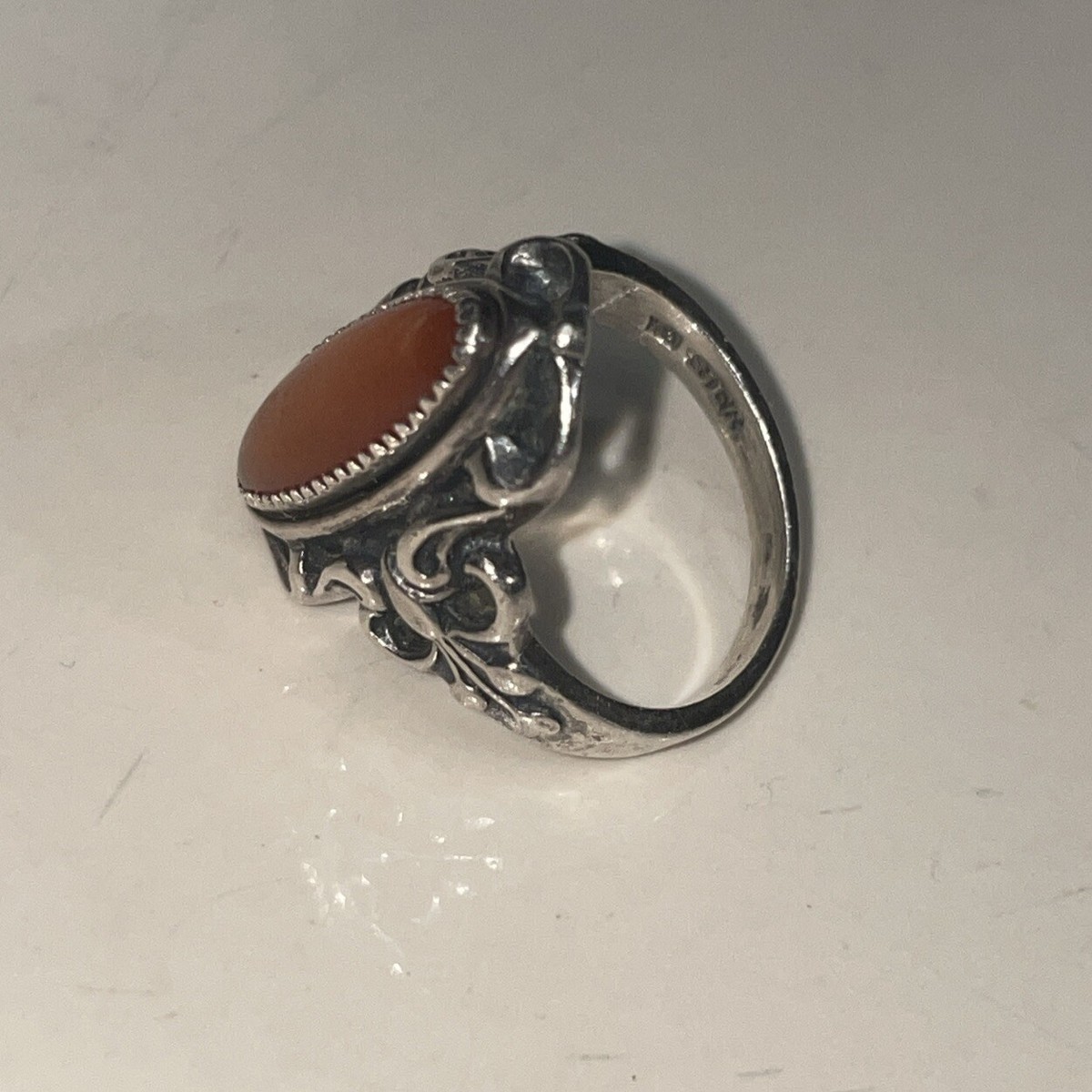 Vintage Navajo Orange Paua Shell Sterling Silver Scrolled WM