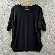 Worship Womens T-Shirt Top Size XL Black Stretch Knit Cold Shoulder Short Sleeve