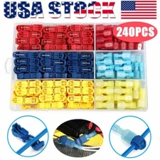 240PCS T-Tap Splice Crimp Terminal Kit Insulated Spade Electrical Wire Connector