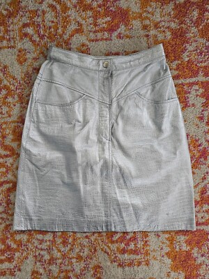 Vintage 70's/80's Silver Genuine Leather Metallic Pencil Skirt