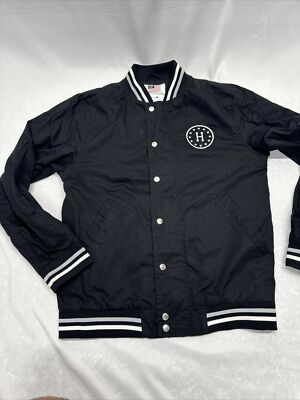 HUF WORLDWIDE SF X BENNY GOLD BASEBALL VARSITY JACKET BLACK MEDIUM M ZIPPER SNAP
