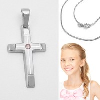 Weiß Gold 333 Kinder Taufe Kommunion Zirkonia Kreuz AnhäNger + Silber 925 Kette