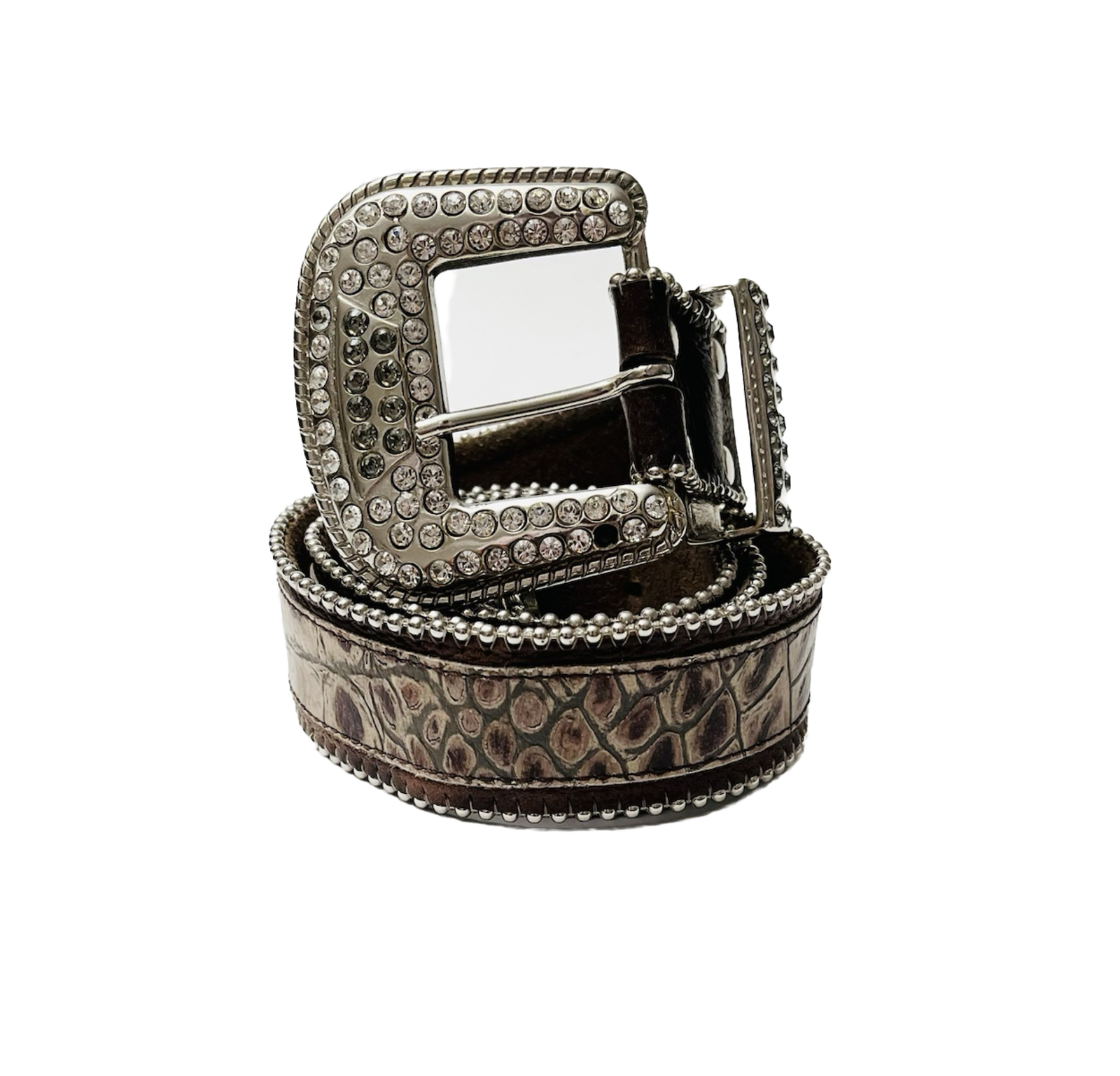 Sparkly Leather Rock Brown Croc Texture Studded Bling… - Gem