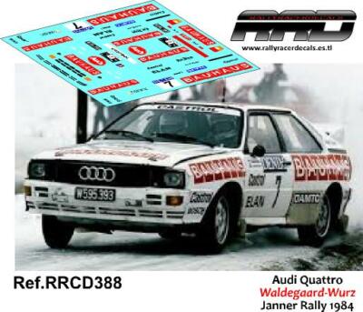 DECAL/CALCA 1/43; Audi Quattro Waldegaard-Wurz Rallye Janner 1984