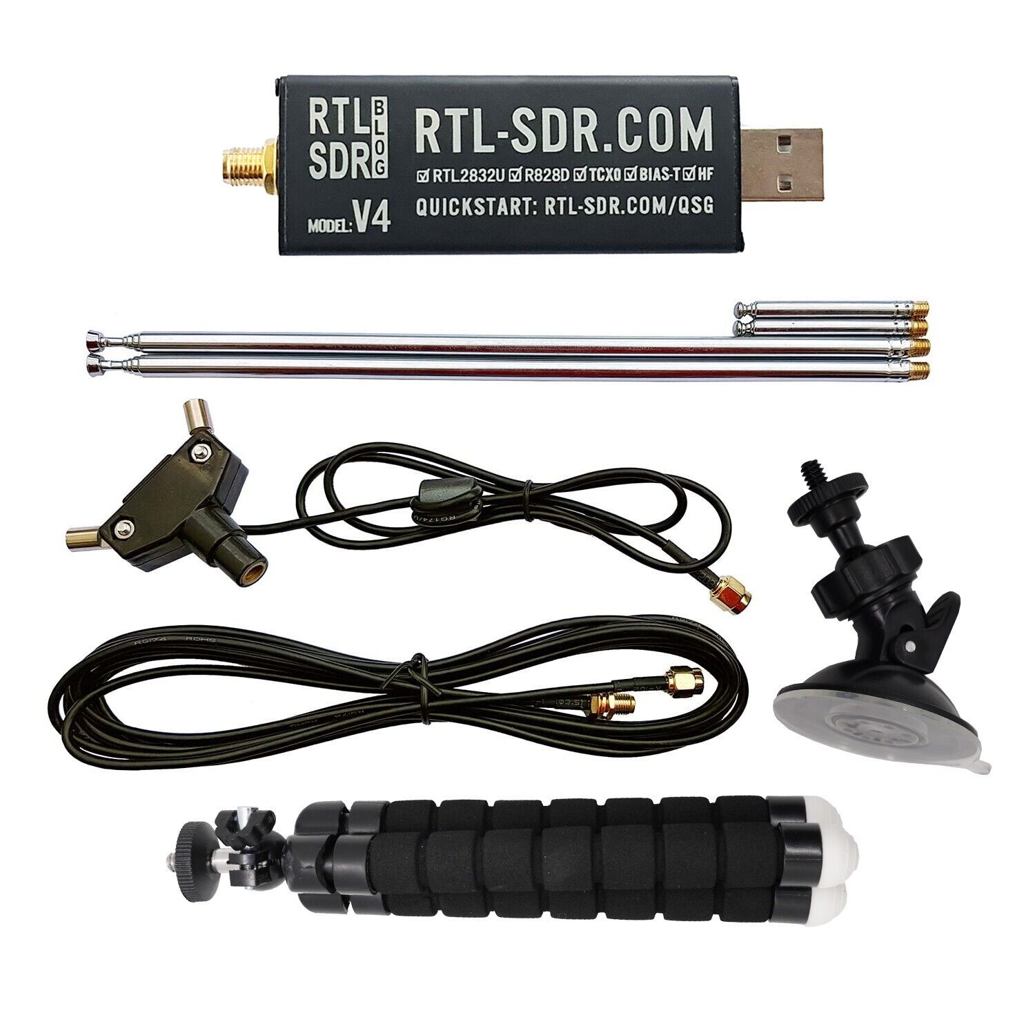 RTL-SDR Blog V4 RTL2832 1PPM TCXO HF BiasT SMA Software Defined Radio + Antennas