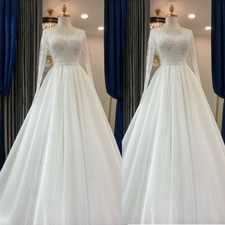 Princess Scoop Neck Wedding Dresses Long Sleeves Lace Appliques Bridal Gowns