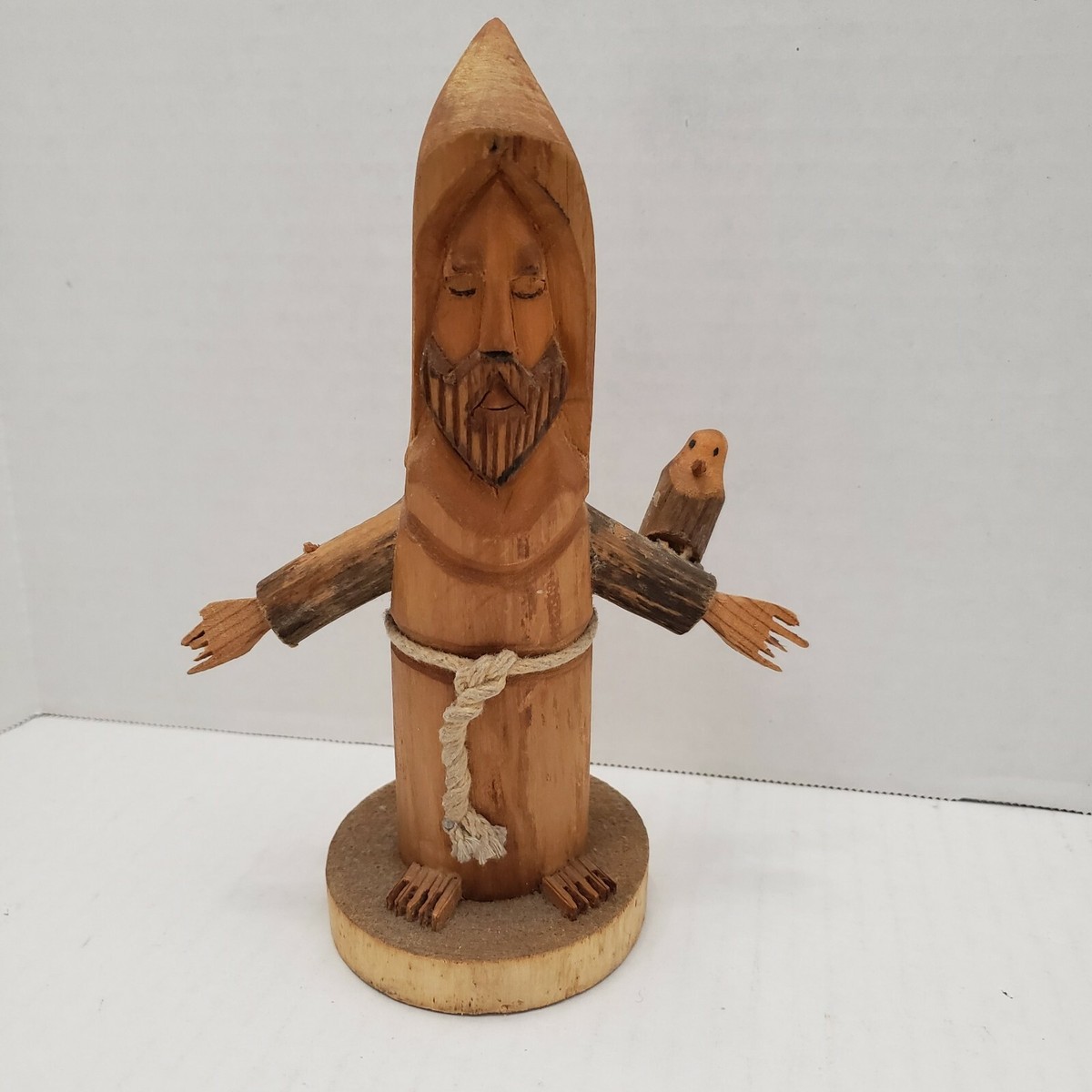 Pete OrtegA Folk Art Wood Wooden Sculpture Carved Monk holding