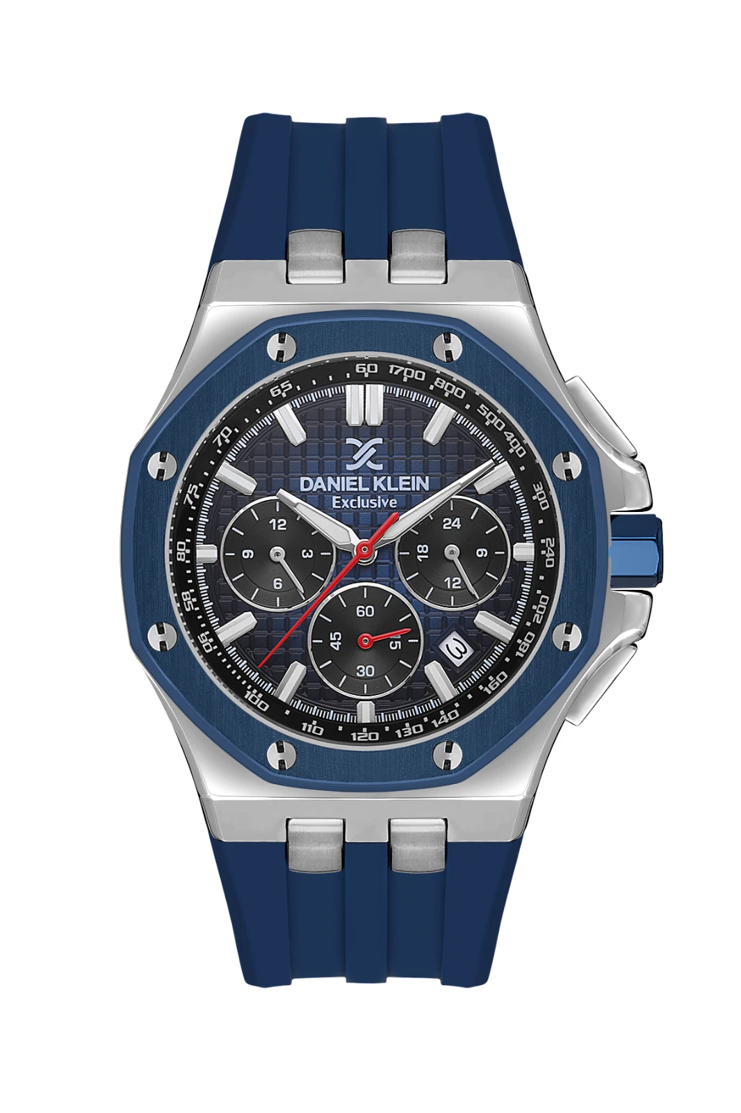 Daniel Klein Exclusive Men Silver/Blue Rubber Watch