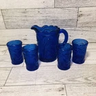 Vintage Childs Miniature Peacock Pressed Glass Pitcher & Glasses 5pcs