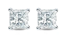 1/2 Ct Princess Cut Simulated Diamond Stud Earrings in 14K White Gold Finish 