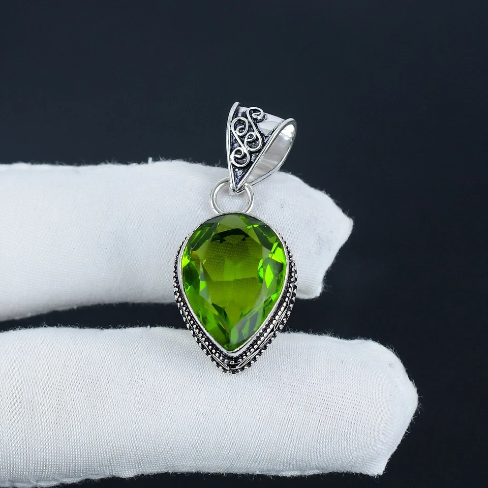 Peridot Gemstone Handmade 925 Sterling Silver Pendant August Birthstone - Image 2 of 4