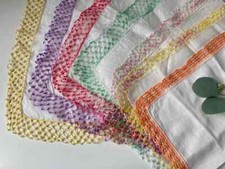 VTG 7 Ladies Hankies Pastel Hand Crocheted Edge Fancy White Pretty Handkerchief