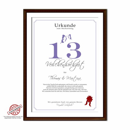 Hochzeitstag Geschenk Urkunde 1-80 Hochzeitstag Ehejubiläum wählbar - Bild 97 von 567