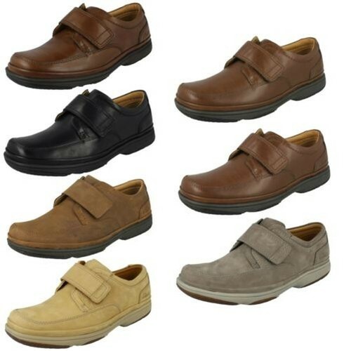 Mens Clarks Extra Wide Fitting Riptape Strap Shoes Swift Turn Khaki (Green) UK 6