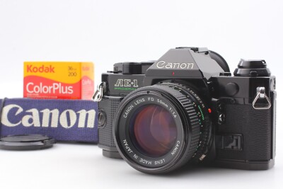 Mint ] Canon AE-1 Program SLR 35mm Black Body NEW FD 50mm F1