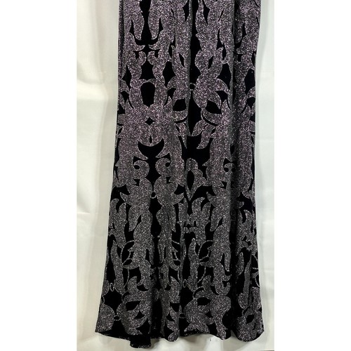 B&A By BETSY & ADAM Women's Black/Gunmetal Glitter-Print Mesh V-Neck Gown SZ 14 - Picture 10 of 14