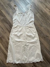 Vtg 60s Wonder Maid Full Slip 34 Antron Nylon Lace Non-Cling Lingerie Off White