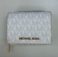 Michael Kors 三つ折り財布 8x10cm Coated Canvas White MK Logo Used No Accessories