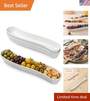 Versatile 3-Pack 12-Inch White Porcelain Olive Plates for Charcuterie & Snacks