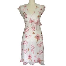 Y2K Fairy Whimsical Barbiecore Pink Floral Flutter Sleeve Wrap Midi Dress Size 7