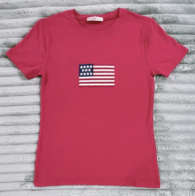   ZENANA Red Women s Embroidered Flag T-Shirt Sz Medium FREE SHIP