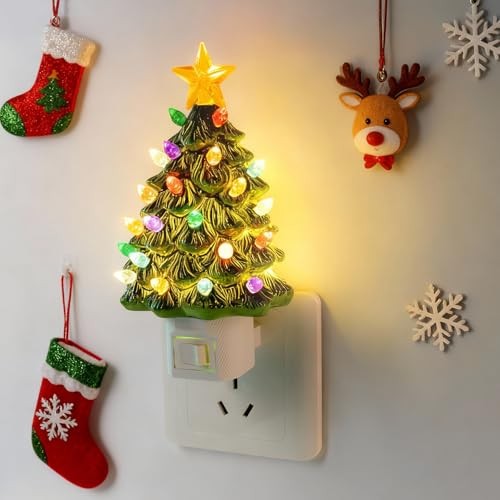 2 Pack Ceramic Christmas Tree Night Light,Vintage Decorative Xmas Tree Green - Picture 6 of 7