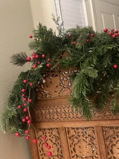 Garland Lighted Christmas Decor Greenery 90 inch Long Bough Warm Lights Berries
