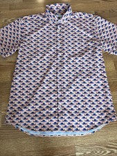 Camisa abotonada Buoy Boat para hombre azul melocotón manga corta con temática de peces XL